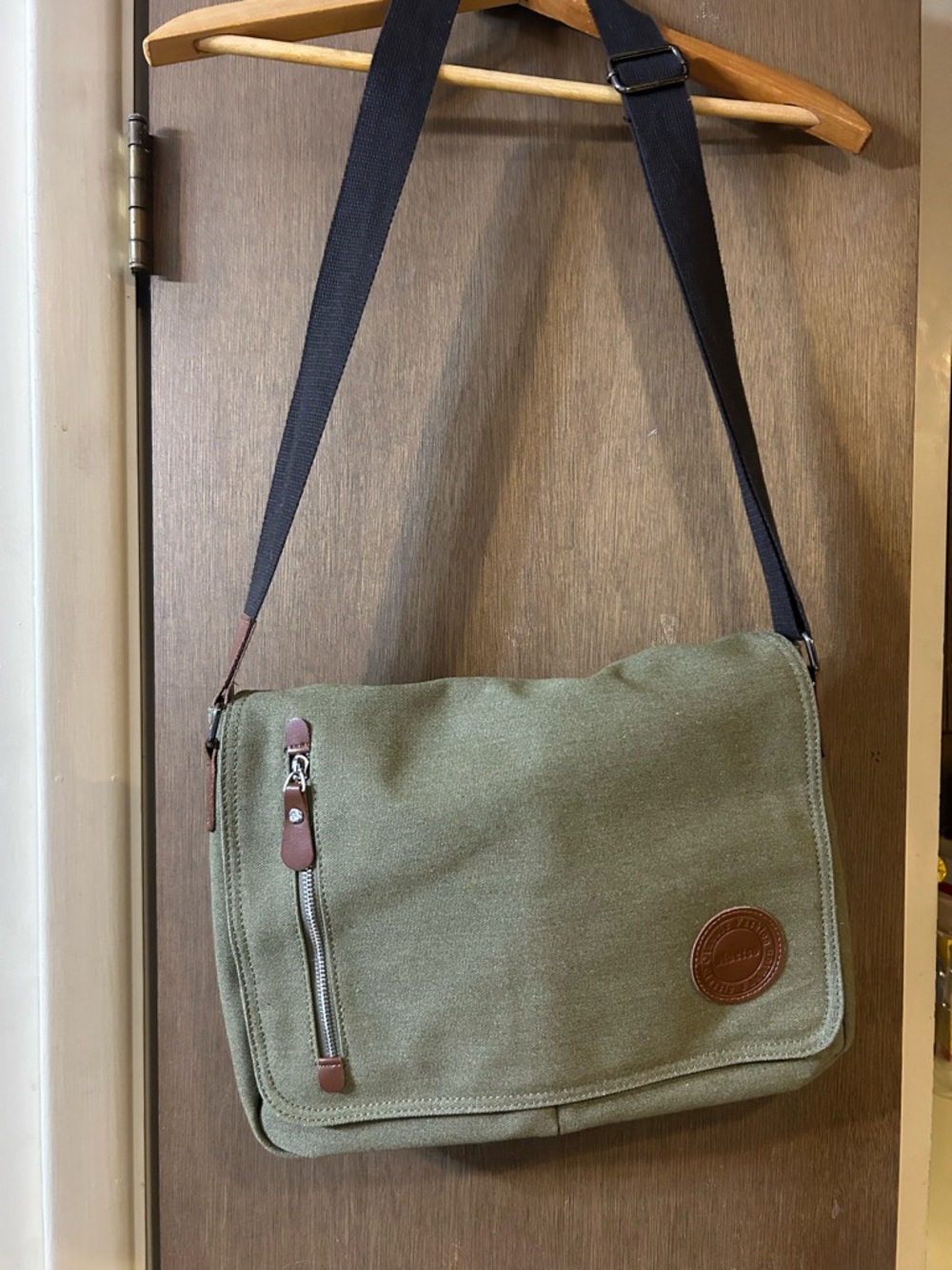 Mectso Olive Canvas Messenger Bag with Adjustable Strap 15x12